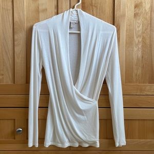 Banana Republic long-sleeve draped wrap tee, cream, size XS